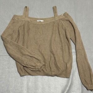 Aster Womens Cold Shoulder Sweater 2X Tan Good Knit Strappy Boho Chic Pullover
